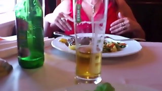 Nylon footjob under table in Polish restaurant